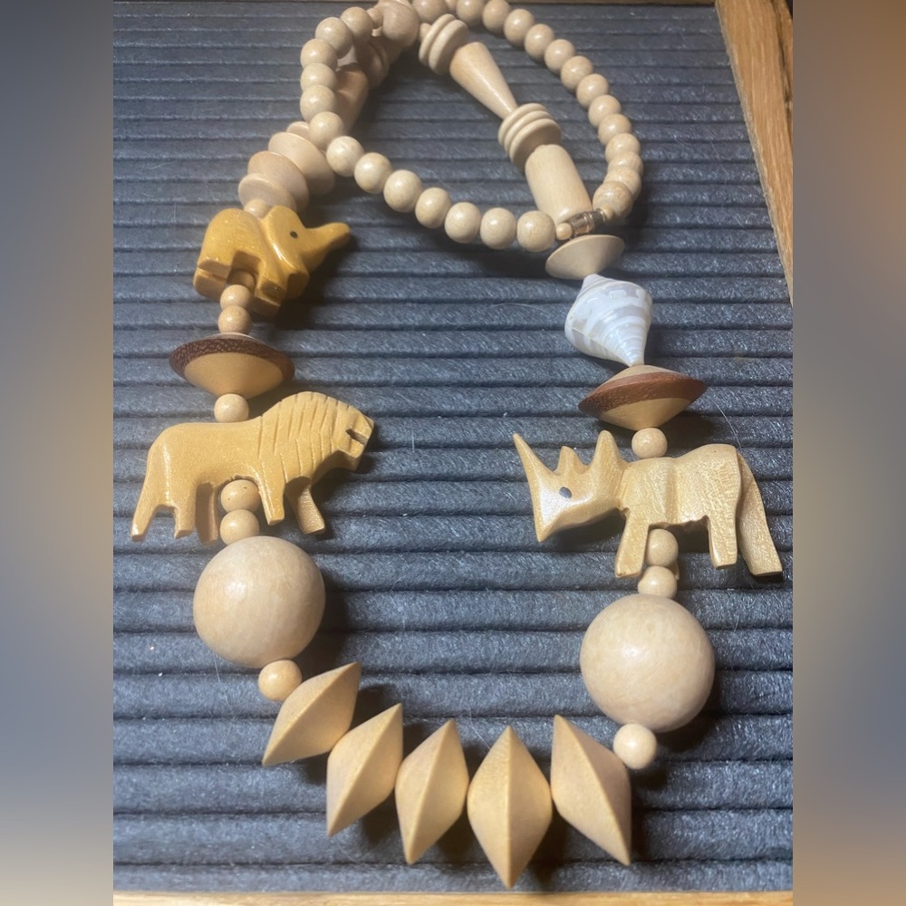 Wood bead necklace with animals